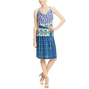 STUDIO WEST Blue/Green Print Sleeveless Dress